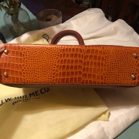 J.W. Hulme Co. Orange/Brown Leather Croc Embossed Handbag - Picture 13 of 16